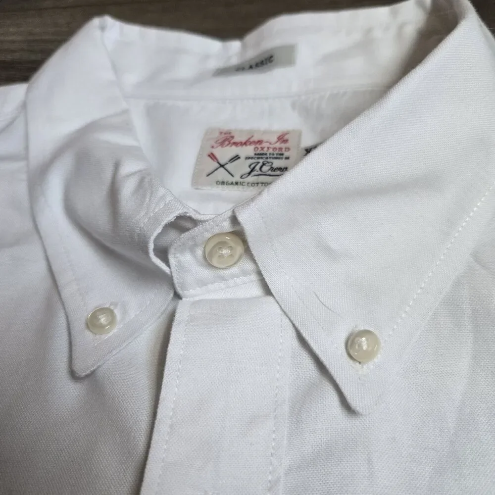 J Crew Broken In Oxford Shirt Mens XXLT XXL Tall White SS Organic Cotton